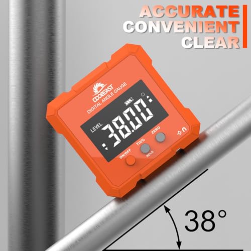 Coobeast Digital Angle Finder, Digital Level Angle Gauge with Backlight & Magnetic Base Compact Digital Protractor Angle Measuring Tool Inclinometer for Woodworking Construction Table Saw Gift for Men coobeast