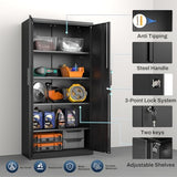 HOMOFFICE Metal Garage Storage Cabinet with Lock, 72" Tall Steel Storage Locker with 4 Adjustable Shelves, Heavy Duty Metal Cabinet for Garage, Office, Home, Black HOMOFFICE