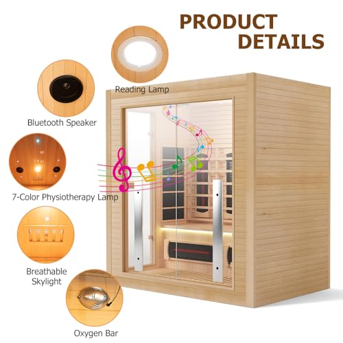 3-4 Person Hybrid Home Wood Sauna, Indoor WiFi Control Far Infrared & Traditional Canadian Hemlock Steam Saunas Spa with Red Light Therapy, 11 Heating Elements & Electric Stove, Accessories, Leftdoor Smartmak