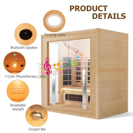 3-4 Person Hybrid Home Wood Sauna, Indoor WiFi Control Far Infrared & Traditional Canadian Hemlock Steam Saunas Spa with Red Light Therapy, 11 Heating Elements & Electric Stove, Accessories, Leftdoor Smartmak