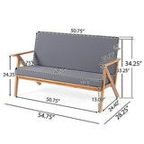 Christopher Knight Home Panama Outdoor Acacia Wood Chat Set with Water Resistant Cushions, 4-Pcs Set, Teak Finish / Grey Christopher Knight Home