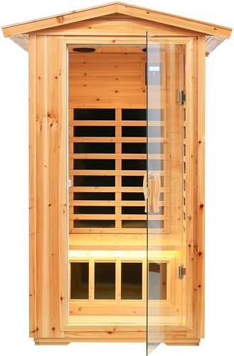 newlylife 1-Person Outdoor Far Infrared Sauna - All-Weather Durability from -10℉ to 149℉, Low EMF, Home Chromotherapy System, Bluetooth Speaker newlylife