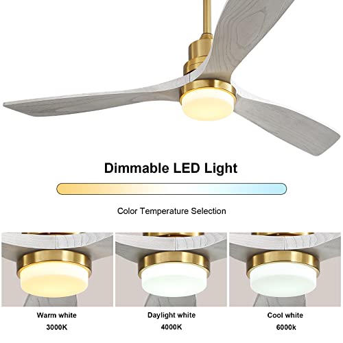 Sofucor 52 Inch Ceiling Fan with Light Remote Control Dimmable LED Light 3 Wood Fan Blades Reversible DC Motor Modern Ceiling Fan for Farmhouse/Patios with 3 Downrods(5 inch/10 inch/24 inch) - WoodArtSupply