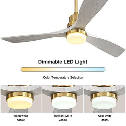 Sofucor 52 Inch Ceiling Fan with Light Remote Control Dimmable LED Light 3 Wood Fan Blades Reversible DC Motor Modern Ceiling Fan for Farmhouse/Patios with 3 Downrods(5 inch/10 inch/24 inch) - WoodArtSupply