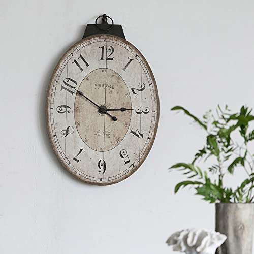 A&B Home Antique Lu Ville Wall Clock Wall Accent, Large Oval Wooden Wall Clocks for Living Room Decor, Rustic Farmhouse Wall Clock Battery Operated - 18x29 Ivory White A & B Home
