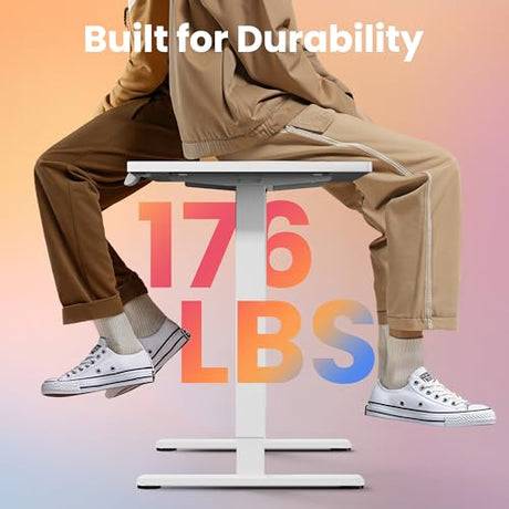 HUANUO 63 x 28 inch Electric Standing Desk Adjustable Height, 4 Memory Height Settings, Sit Stand Up Desk for Home Office & Computer Workstation, White HUANUO