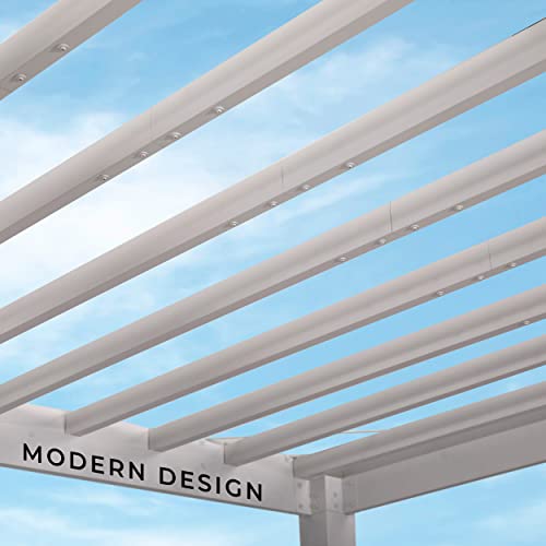 Backyard Discovery 14x10 Windham White Galvanized Steel Pergola w/Sail Shade Soft Canopy, Withstand Winds up to 100 MPH, Rust Resistant, Steel Anchoring Plates, Easy Assembly, USB, Electrical Outlets Backyard Discovery