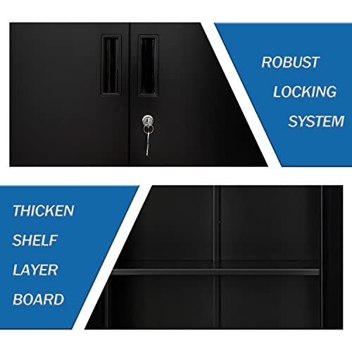 BESFUR Metal Storage Cabinet, 87 Inch Tall Locking Storage Cabinets with Top Cabinet Large Garage Storage Cabinet with Adjustable Shelves and Locking Doors for Office, Utility Room, Black BESFUR
