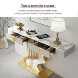 Half Moon Contemporary Console Table Slate Tabletop Black/Gold Luxury EntrywaySofa Table Long Narrow with Two Storage Drawers Creative Carbon Steel Base Decorative(Gold A,140cm/55.1IN) YITAYMLI