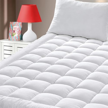 GERHOME Full Size Quilted Fitted Mattress Pad Cover with Deep Pocket Fitted 8" - 21", Ultra Soft and Comfortable, Breathable (White, Full) GERHOME