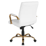 Flash Furniture Whitney Mid-Back Swivel LeatherSoft Desk Chair with Padded Seat and Armrests, Adjustable Height Padded Office Chair, White/Gold Flash Furniture