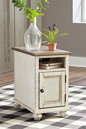 Signature Design by Ashley Realyn French Country Chair Side End Table with Outlets & USB Ports, Cream Antique White - WoodArtSupply