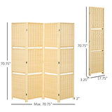 HOMCOM 4-Panel Folding Room Divider, 6 Ft Freestanding Bamboo Privacy Screen Panel with Storage Shelves for Bedroom or Office, Natural Wood Color HOMCOM