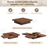 Merax 39.4'' Square Coffee Table, Sliding Top with Ample Storage, Walnut Grain Veneer Finish Modern Center Tables for Living Room Apartment, Walnut Merax