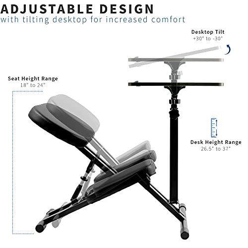 VIVO Kids' Kneeling Chair with 28 x 16 Inch Desk, Young Student Height Adjustable Posture Stool with Tilting Table for Home Study, Max 110 lbs, Black Cushions, Dark Wood Desktop, DESK-KN02D VIVO
