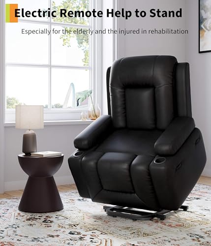 GarveeHome Oversized Wide Power Lift Recliner Chair - Heat and Massage, Adjustable Back and Legs, PU Leather Electric Lift Chair Designed for the Elderly and People with Mobility impaired