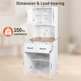 GORZING 67" Kitchen Pantry Cabinet with Glass Doors & Drawers, Adjustable Shelves, Anti-Tip, Space-Saving Microwave Stand for Small Kitchens GORZING