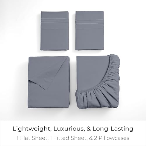 Mellanni Queen Sheets Set - 4 PC Iconic Collection Bedding - Hotel Luxury, Extra Soft, Cooling Bed Sheets - Wrinkle, Fade, Stain Resistant (Queen, Mineral Gray) Mellanni