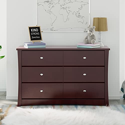 Storkcraft Crescent 6 Drawer Double Dresser (Espresso) – GREENGUARD Gold Certified, Dresser For Nursery, 6 Drawer Dresser, Kids Dresser, Nursery Dresser Drawer Organizer, Chest of Drawers STORKCRAFT
