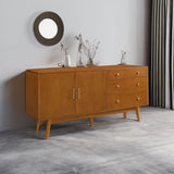 Walker Edison Mid-Century Modern Wood Kitchen Buffet Sideboard Entryway Serving Storage Cabinet Doors-Dining Room Console, 70 Inch, Acorn Walker Edison