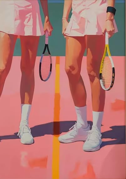 cupmod Vintage Sport Paint by Numbers Kit for Adults,DIY Acrylic Watercolor Oil Painting by Number On Canvas Without Frame,Retro Tennis Paint for Home Wall Decor 16x20inch cupmod