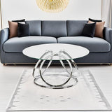 O&K FURNITURE Silver Coffee Table, Modern Glass Coffee Table Living Room Table with Ring-Shaped Frames, Glass Coffee Table for Home&Office, Chrome Finish, 1 PC O&K FURNITURE
