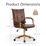 MOJAY Mid-Back Ergonomic Leather Office Chair, Modern Upholstered Executive Desk Chair with Gold Frame Armrest Computer Task Chair (Camel) MOJAY