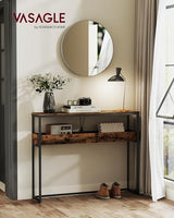 VASAGLE 2-Tier Entryway Table, Narrow Console Table, Semi-Open Compartments, 9.4 x 39.4 x 31.5 Inches, for Hallway, Living Room, Rustic Brown and Ink Black ULNT091K01 VASAGLE
