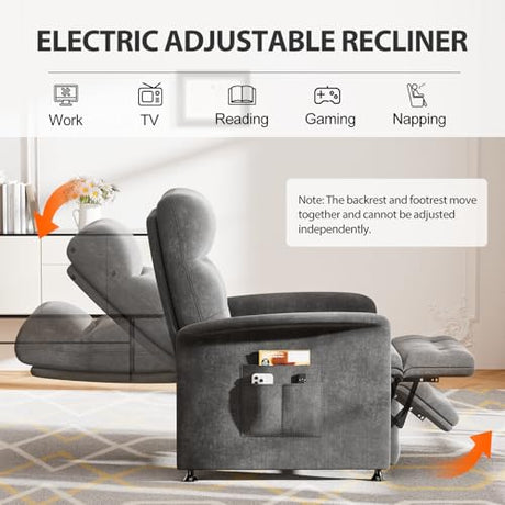 LegacyAmerhome Power Recliner Chair for Adults with Heat & Massage - Soft Fabric Electric Reclining Sofa with Remote Control, 180° Lay Sleeper 3 Side Pockets for Living Room Home Theater, Dark Grey LegacyAmerhome