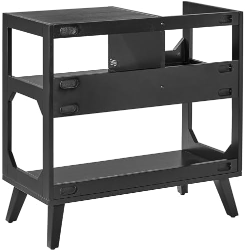 Crosley Furniture Asheville Mid-Century Modern Media Console Record Player Stand, Storage for Vinyl Records, Medium, Black Crosley Furniture