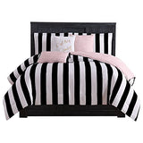 Juicy Couture Cabana Stripe Reversible Bedding Set - Queen Size - Black and White Stripe Print – 6 Piece Set – Includes 1 90" x 90" Comforter, 3 Decorative Pillows, 2 Shams Juicy Couture