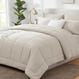 CozyLux Full Size Comforter Sets Beige, 7 Pieces Bed in a Bag, Beige Comforter Full Size, All Season Bedding Sets with Stitch Quilted Comforter, Flat Sheet, Fitted Sheet, Pillowcases CozyLux