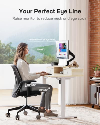 Marsail Electric Standing Desk with Drawers, 55″ x 28″ Height Adjustable Sit Stand Up Desk with Storage Shelf, Ergonomic Home Office & Computer Table with 4 Memory Heights, Maple Marsail