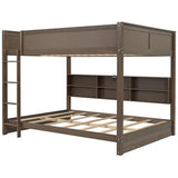 Merax Queen Over Queen Bunk Bed with Storage Cabinets and USB Ports, Antique Wood Merax