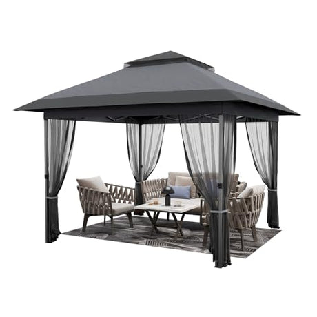 GarveeLife 12 ft x12 ft Softtop Gazebo, Outdoor Pop Up Gazebo with Mosquito Netting, Party Tent & Shelter with Double Roofs for Gardens, Patios, Lawns GarveeLife