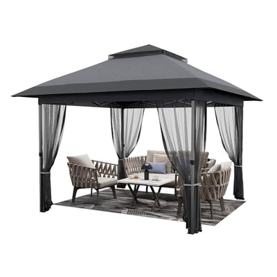 GarveeLife 12 ft x12 ft Softtop Gazebo, Outdoor Pop Up Gazebo with Mosquito Netting, Party Tent & Shelter with Double Roofs for Gardens, Patios, Lawns