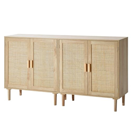 VEVOR Rattan Buffet Cabinet with Storage, 4 Magnetic Doors and Adjustable Shelves, Sideboard for Hallway, Living Room, Kitchen, Natural VEVOR
