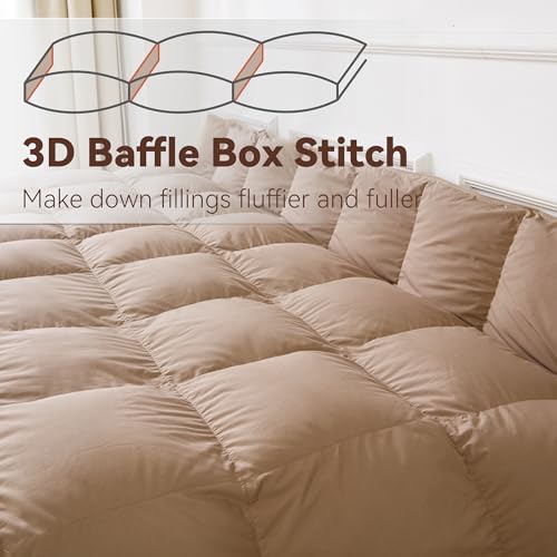 SNOWMAN Premium Down Comforter Twin Size, Luxurious All Season Duvet Insert with Cotton Blended Fabric, 3D Baffle Box Design Hotel Bedding Comforter (Khaki,68"x90") SNOWMAN