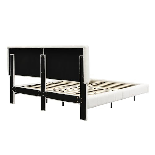 Christopher Knight Home Borden Floating Bed Frame King Size with Lights, Boucle King Size Platform Bed Frame with Headboard, Modern Floating King Bed Frame, No Box Spring Needed, Easy Assembly, White Christopher Knight Home