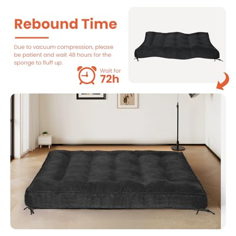 8" Futon Mattress Full Size, Futons Sofa Bed Sleeper Couch Bed, Roll Up Mattress with Shredded Foam & 2 Straps for Storage, Futon Floor Mattress for Living Room, Corduroy (Frame Not Included) Erament