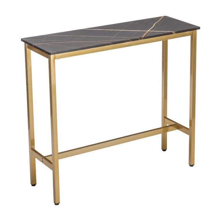 Aklaus 40" Bar Table,Rectangular Industrial Bar Height Table with Sturdy Gold Metal Frame Black Faux Marble Top,Pub Table High Top Dining Table Console Table for Dining Room Living Room Entryway Aklaus