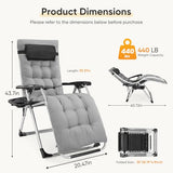 NEWBULIG Zero Gravity Chair, Folding Patio Recliner with Removable Cushion & Cup Holder Trays, Portable Lounge Chair for Beach & Camping, Classic Grey