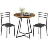 VECELO Small Round Kitchen Table with 2 Upholstered Chairs, 3-Piece Wood Dinette Sets with Steel Frame for Breakfast Nook, Dining Room, and Small Space, Brown VECELO