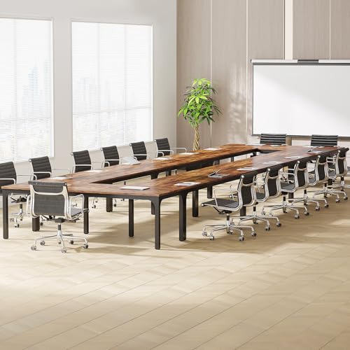Tribesigns 78.74-Inch Conference Table Set,13FT Conference Room Table, Large Rectangle Meeting Seminar Tables Set,Long Business Tables (Chair not Included) (8, Brown+Black, 8 Pack) Tribesigns