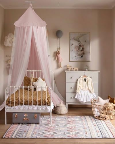 little dove Bed Canopy with Star Lights, Double Layer Canopy for Bed, Princess Play Tent for Girls Room, Breathable Bed Curtain for Children Reading Nook, Machine Washable, 25.6''x106'', Pink