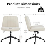 OLIXIS Criss Cross Chair with Wheels Wide Cross Legged Office Desk Vanity Chair Comfy Fabric Armless Adjustable Swivel for Home Computer Task Fabric Beige OLIXIS