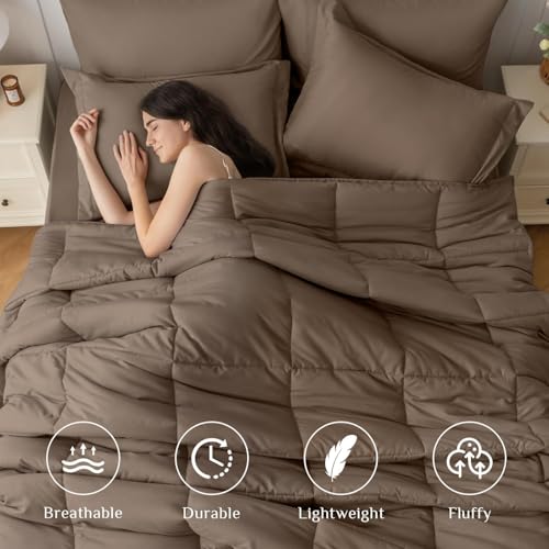 JOLLYVOGUE Queen Comforter Set, Ultra-Soft Bed in a Bag Queen Size 7 Pieces, Oeko-TEX Certified Bedding Set with Down Alternative Comforter, Sheets, Pillowcases & Shams, Brown JOLLYVOGUE