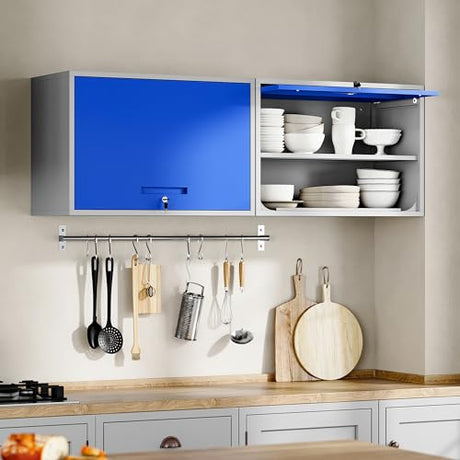 Yizosh Metal Storage Cabinet with Doors & Shelves - Wall Mounted, Floating - Blue Gray, 21.6" H - For Garage, Basement, Kitchen, Warehouse Yizosh