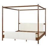 Christopher Knight Home Rotie King Size Canopy Bed Frame, Boucle Upholstered King Size Bed Frame with Headboard, King Platform Canopy Bed, Wooden Slats Support, No Box Spring Needed, White+Brown