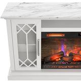 duraflame® Electric Fireplace Farmhouse Media Console for 65 Inch TVs with Glass Doors, Bright White Duraflame